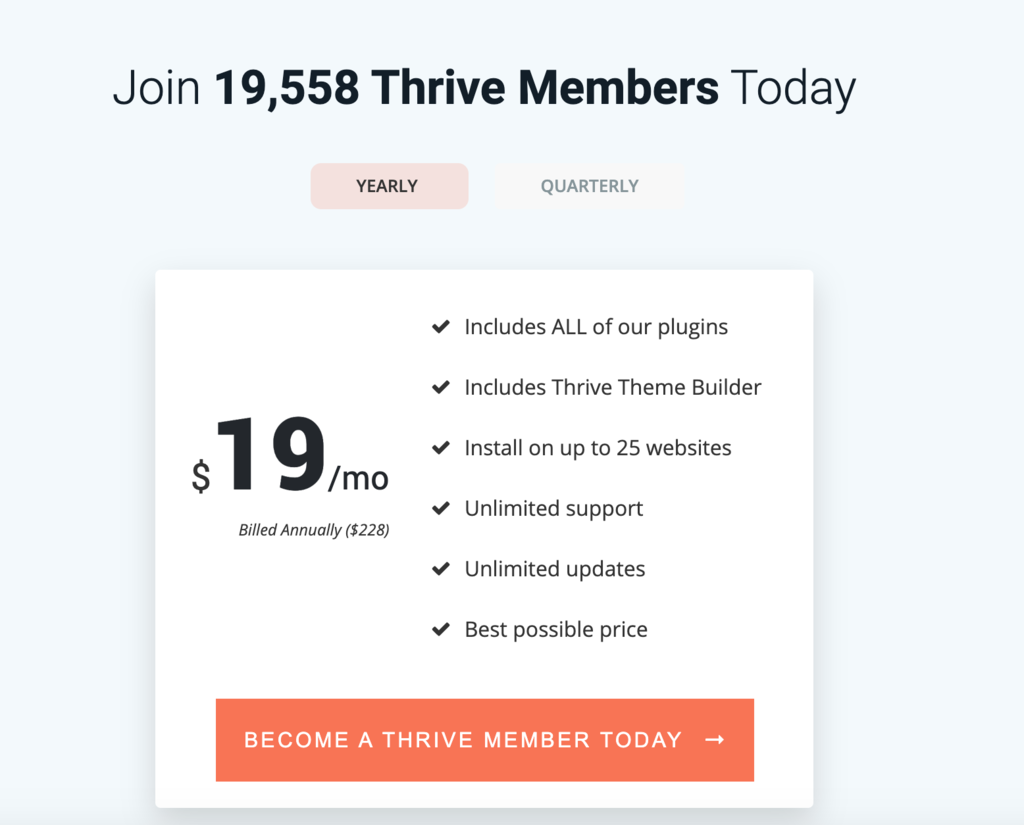 Join Thrive Themes as a member from $19 /mo billed annually.